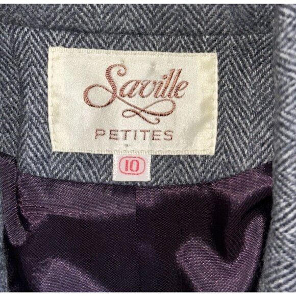 Saville Blazer Tweed Herringbone Jacket Womens Size 10 Petite Wool Grey Career - Picture 9 of 11